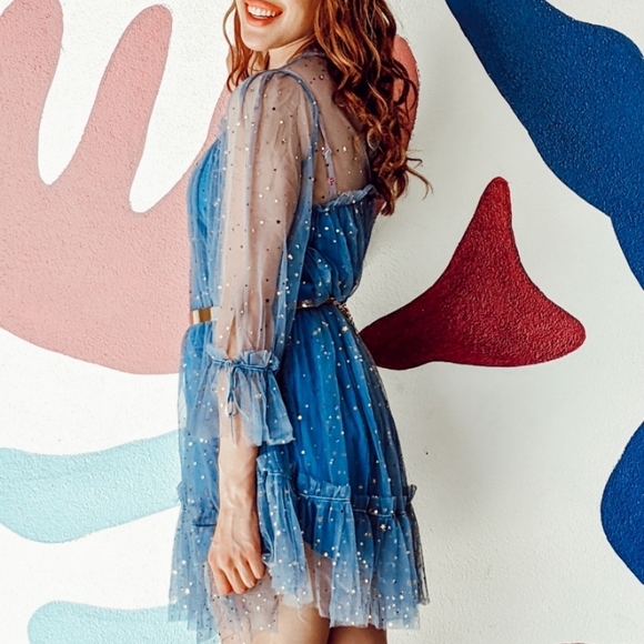 NWT Star Sheer Mini Party Dress S:Small - Picture 9 of 12